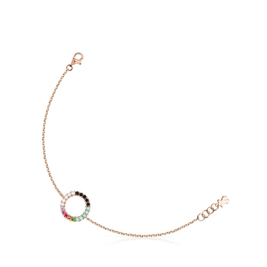 gerades scheibenarmband aus roséversilbertem silber mit edelsteinen