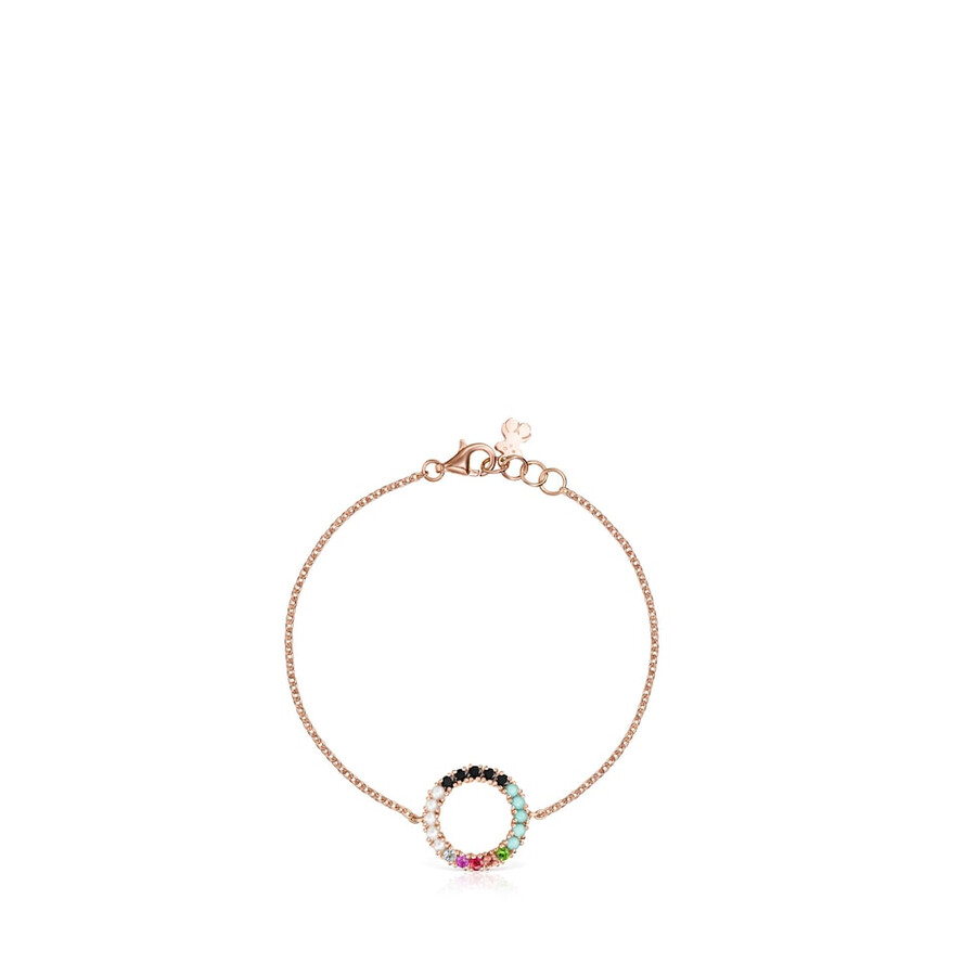 gerades scheibenarmband aus roséversilbertem silber mit edelsteinen