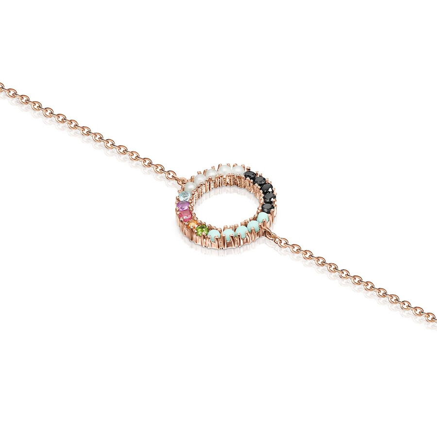 gerades scheibenarmband aus roséversilbertem silber mit edelsteinen