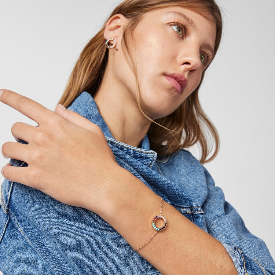 gerades scheibenarmband aus roséversilbertem silber mit edelsteinen
