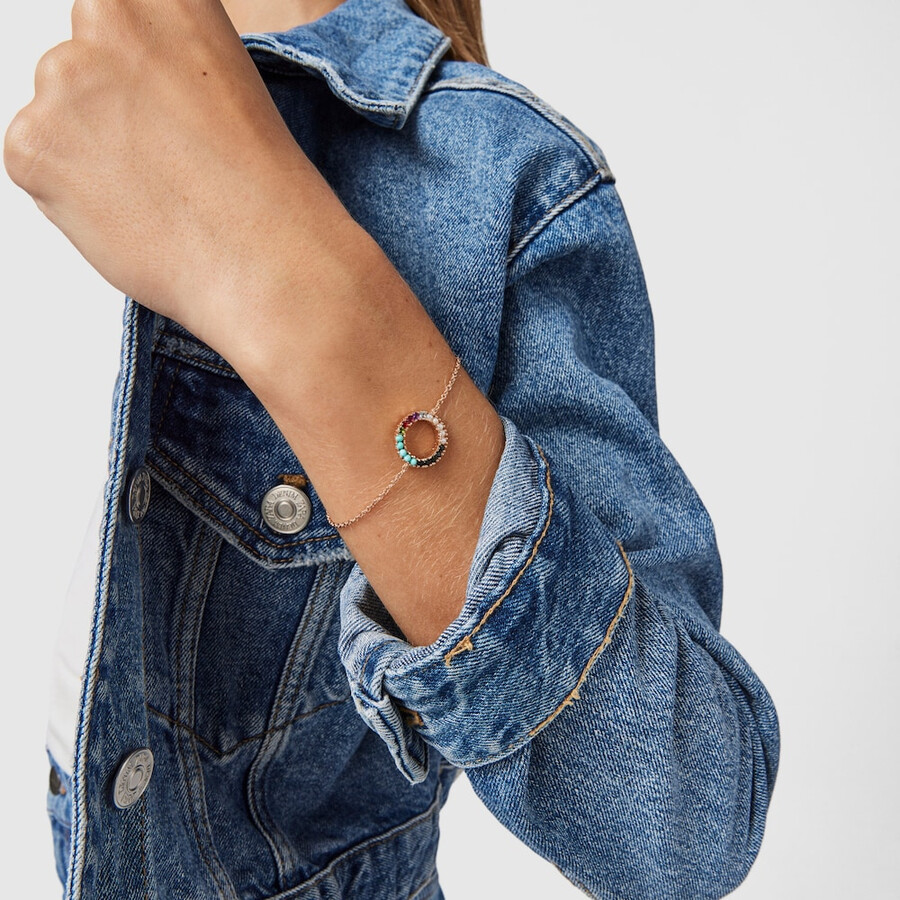 gerades scheibenarmband aus roséversilbertem silber mit edelsteinen