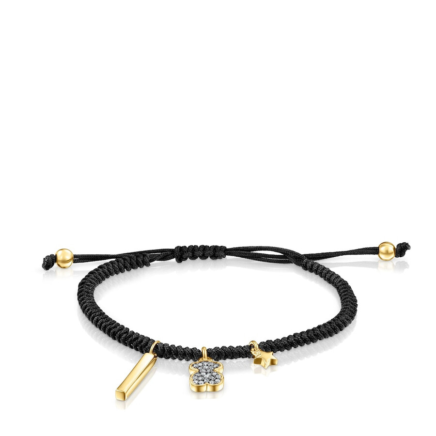 nocturne-armband aus silbervergoldetem metall mit diamanten und schwarzer kordel