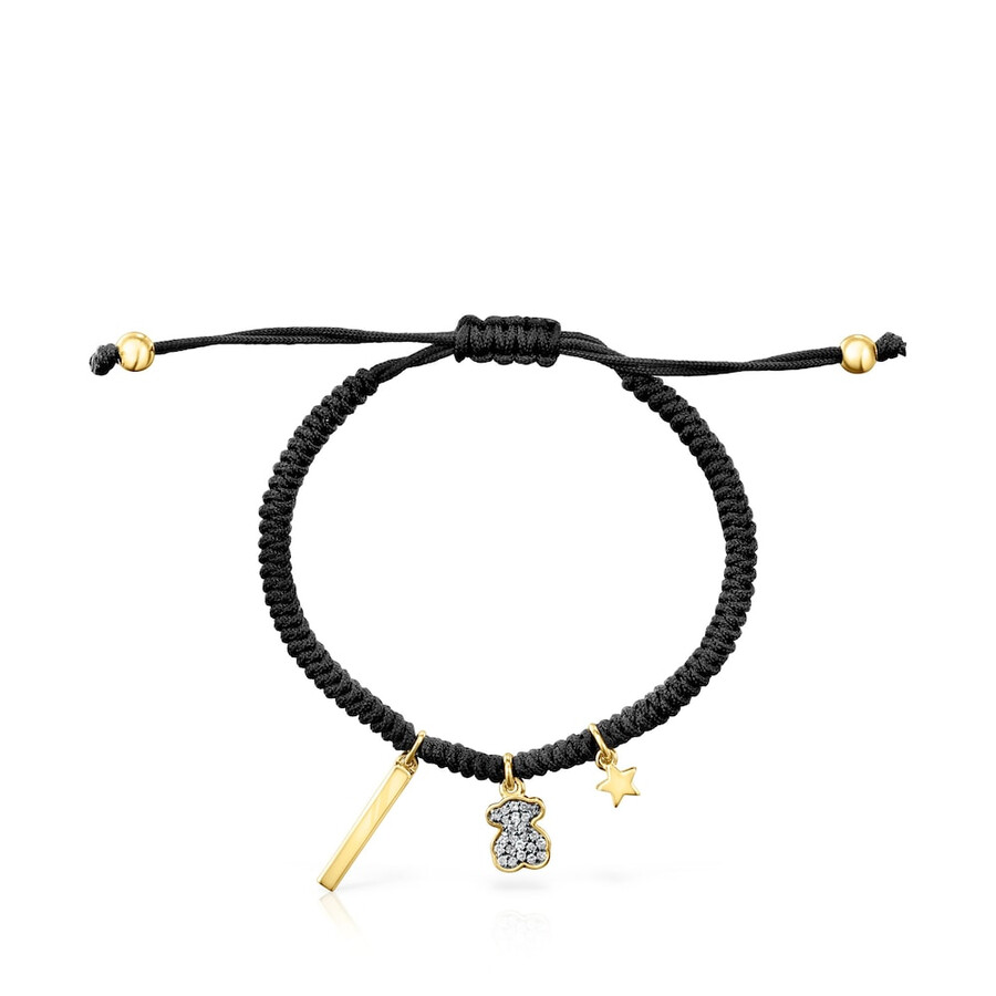 nocturne-armband aus silbervergoldetem metall mit diamanten und schwarzer kordel