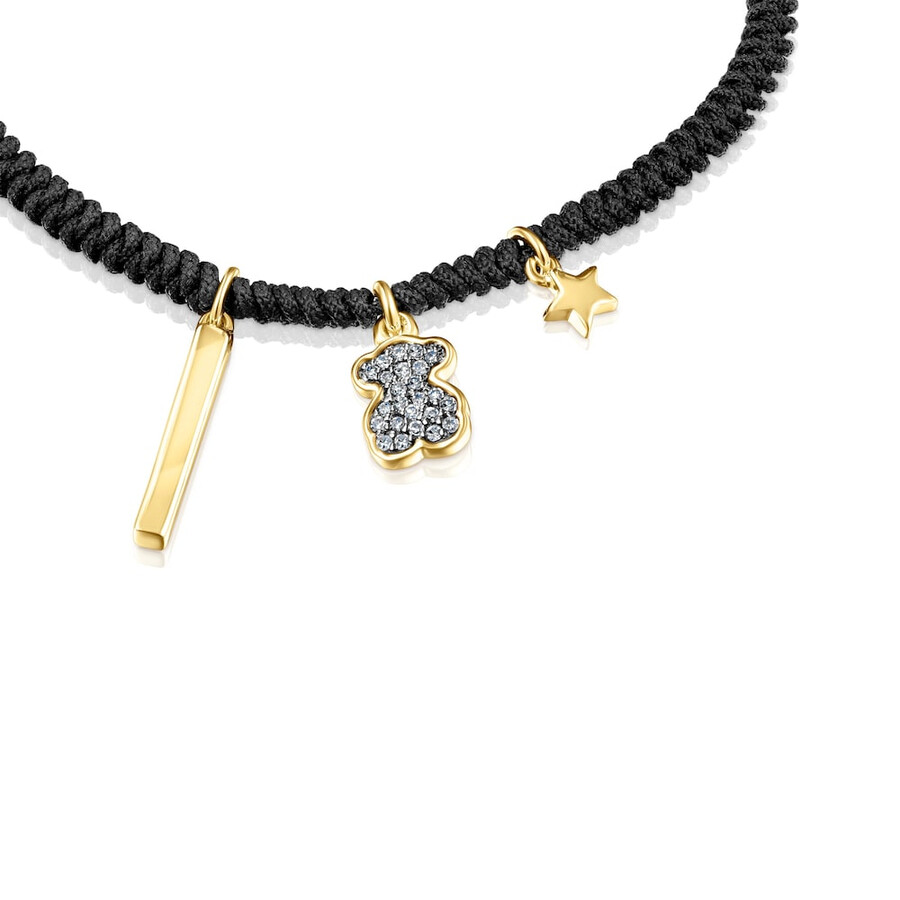 nocturne-armband aus silbervergoldetem metall mit diamanten und schwarzer kordel