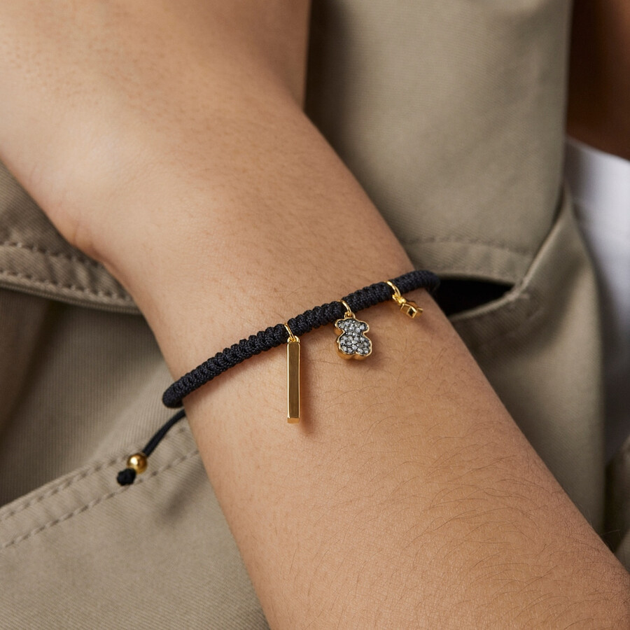 nocturne-armband aus silbervergoldetem metall mit diamanten und schwarzer kordel