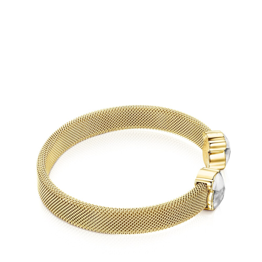 goldfarbenes ip-stahl-mesh-farbarmband mit howlith