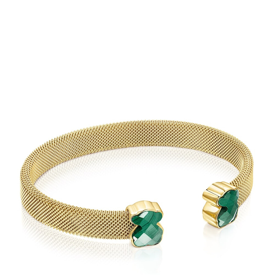 goldfarbenes ip-stahl-mesh-farbarmband mit malachit