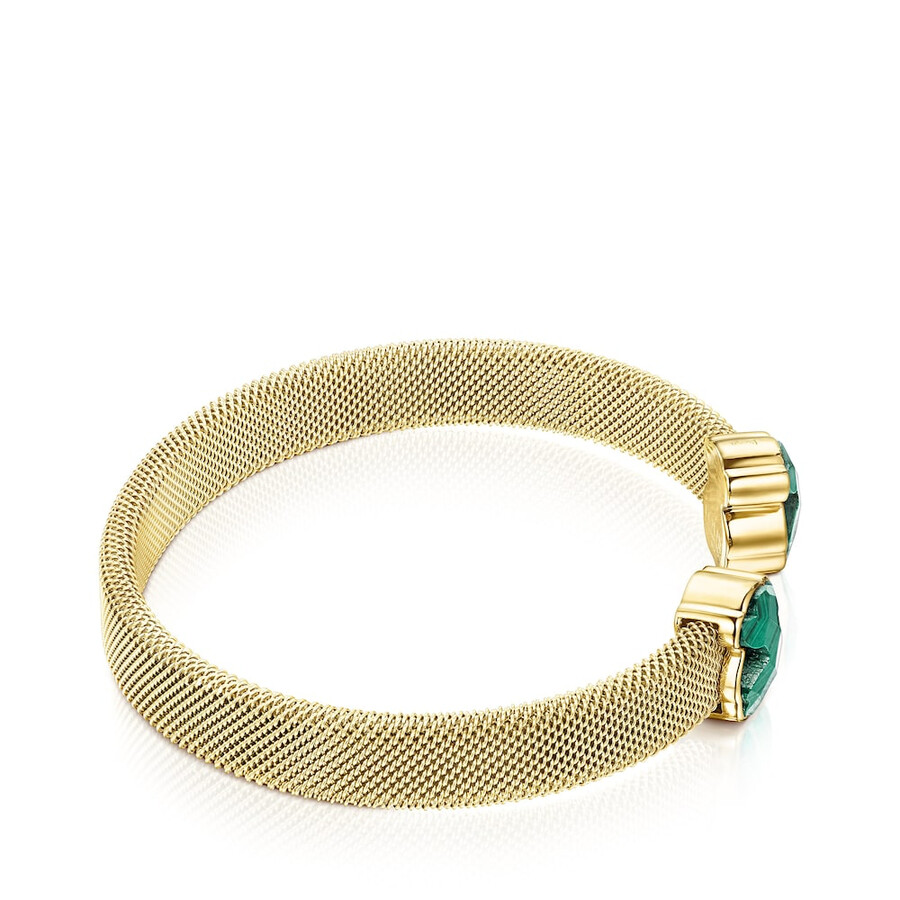 goldfarbenes ip-stahl-mesh-farbarmband mit malachit