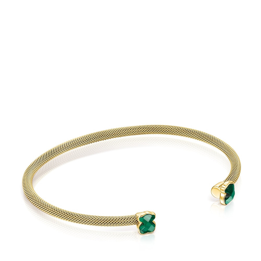 feines goldfarbenes ip-stahlarmband mit malachit