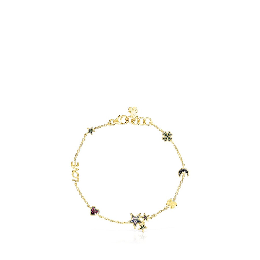 silbervergoldetes teddybär-armband mit edelsteinen