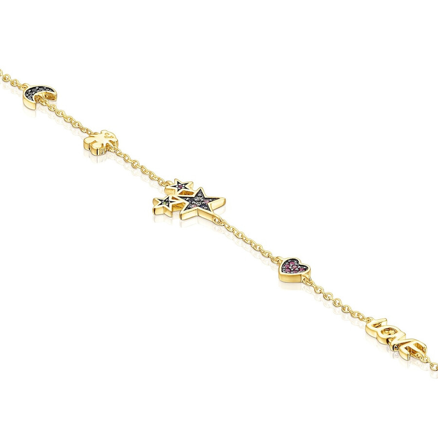 silbervergoldetes teddybär-armband mit edelsteinen