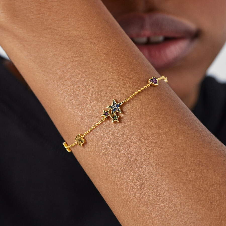 silbervergoldetes teddybär-armband mit edelsteinen