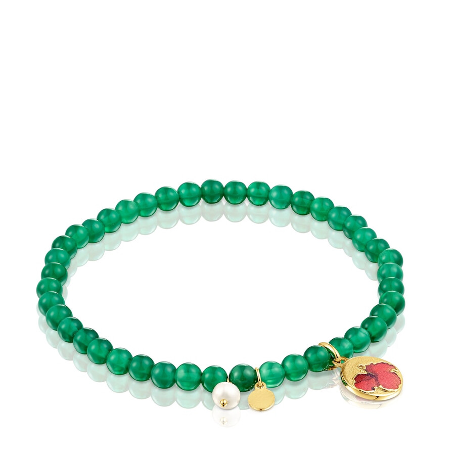 maga elastisches armband aus silbervergoldetem silber und chalcedon mit blume