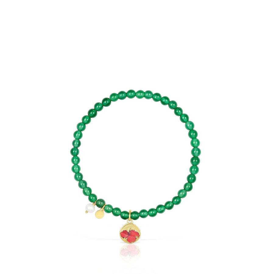 maga elastisches armband aus silbervergoldetem silber und chalcedon mit blume