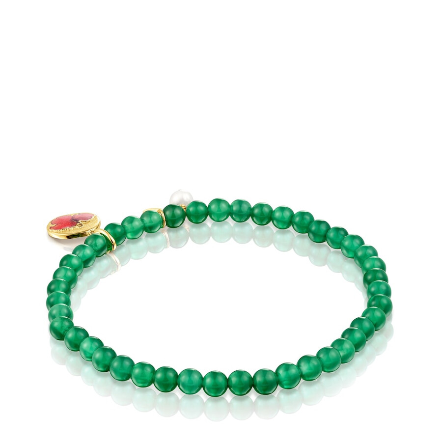 maga elastisches armband aus silbervergoldetem silber und chalcedon mit blume
