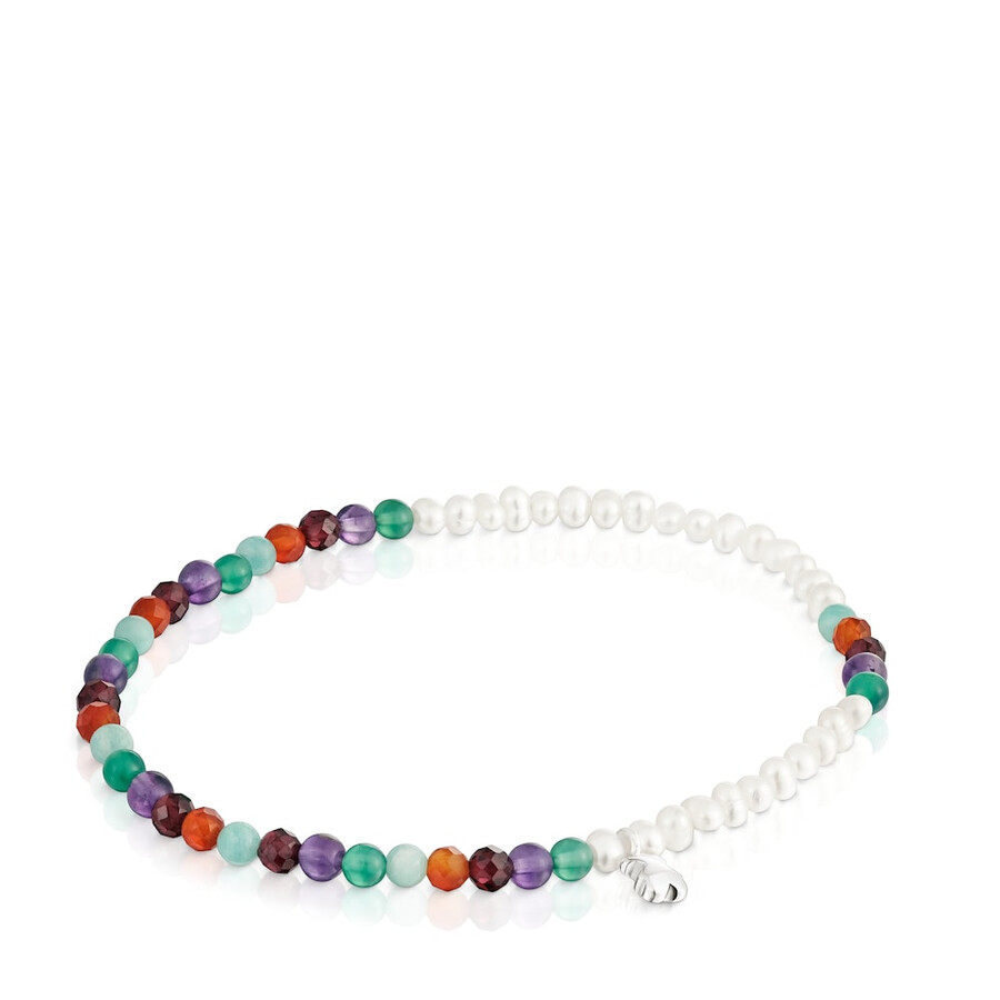 elastisches armband mit auffälligem motiv verziert mit edelsteinen zuchtperlen und einem silbernen bärenmotiv