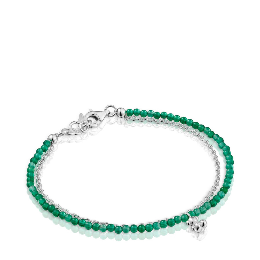 armband aus silber und behandeltem grünem chalcedon modell bold bear