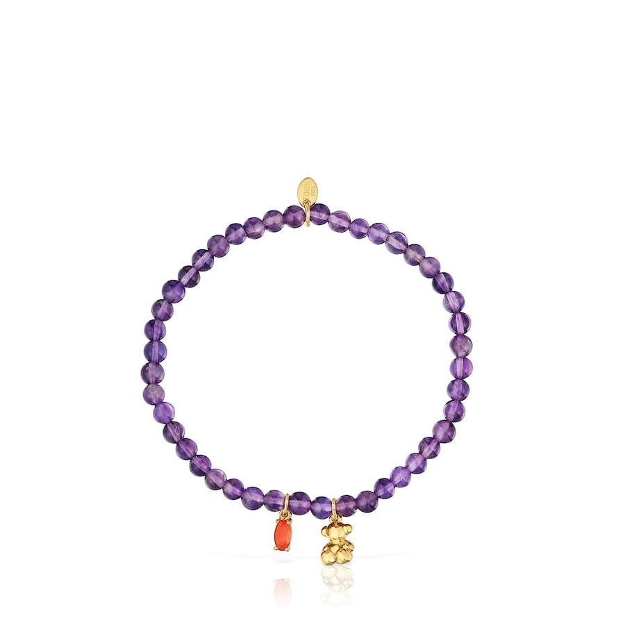 elastisches armband mit goldplattierung auf silber amethyst und karneol bold bear