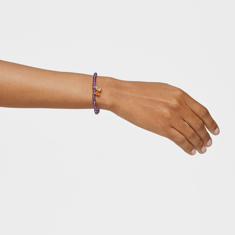 elastisches armband mit goldplattierung auf silber amethyst und karneol bold bear