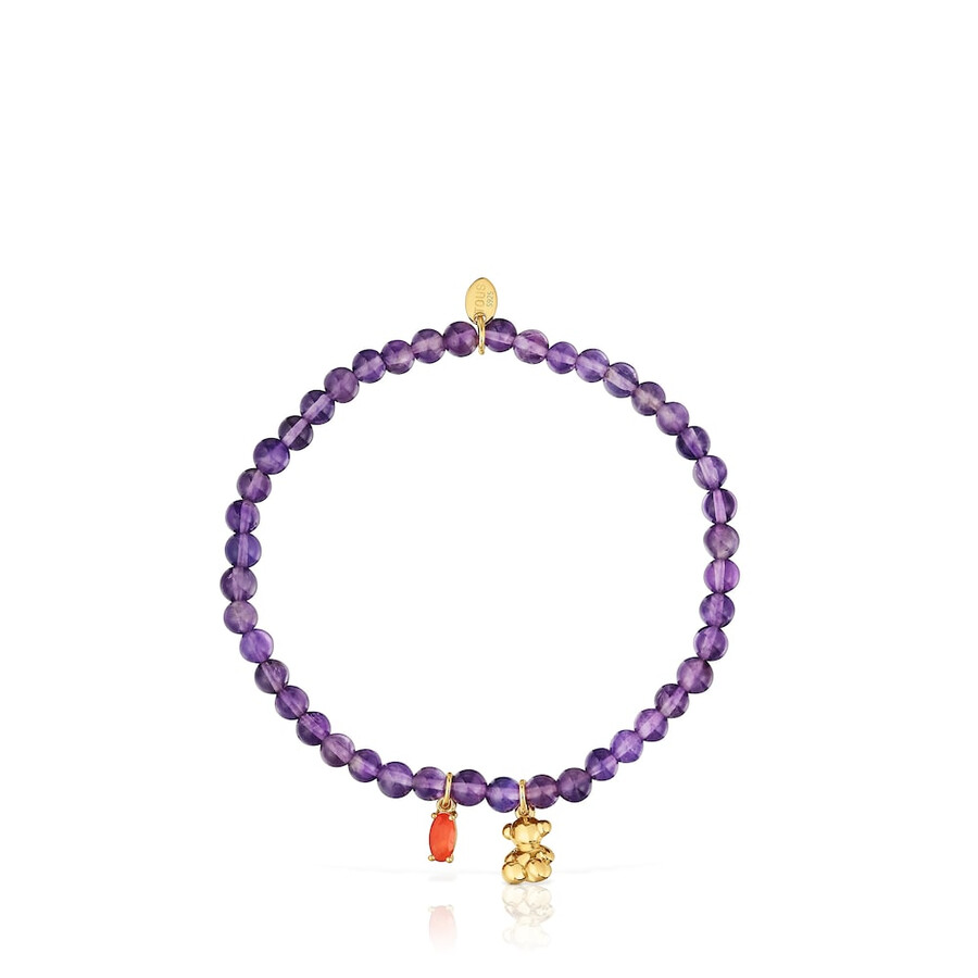 elastisches armband mit goldplattierung auf silber amethyst und karneol bold bear