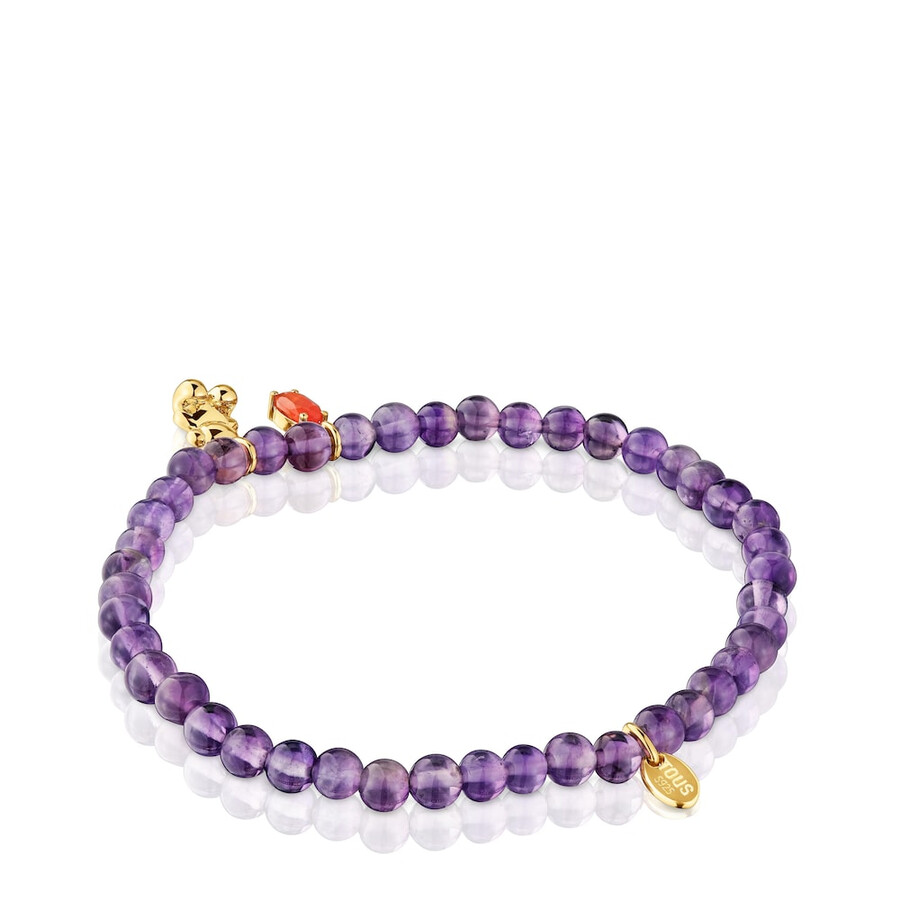 elastisches armband mit goldplattierung auf silber amethyst und karneol bold bear