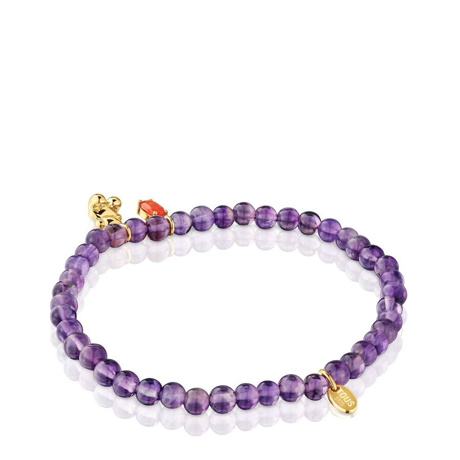 elastisches armband mit goldplattierung auf silber amethyst und karneol bold bear