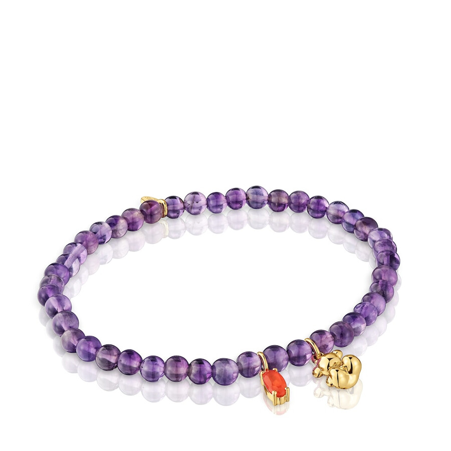 elastisches armband mit goldplattierung auf silber amethyst und karneol bold bear