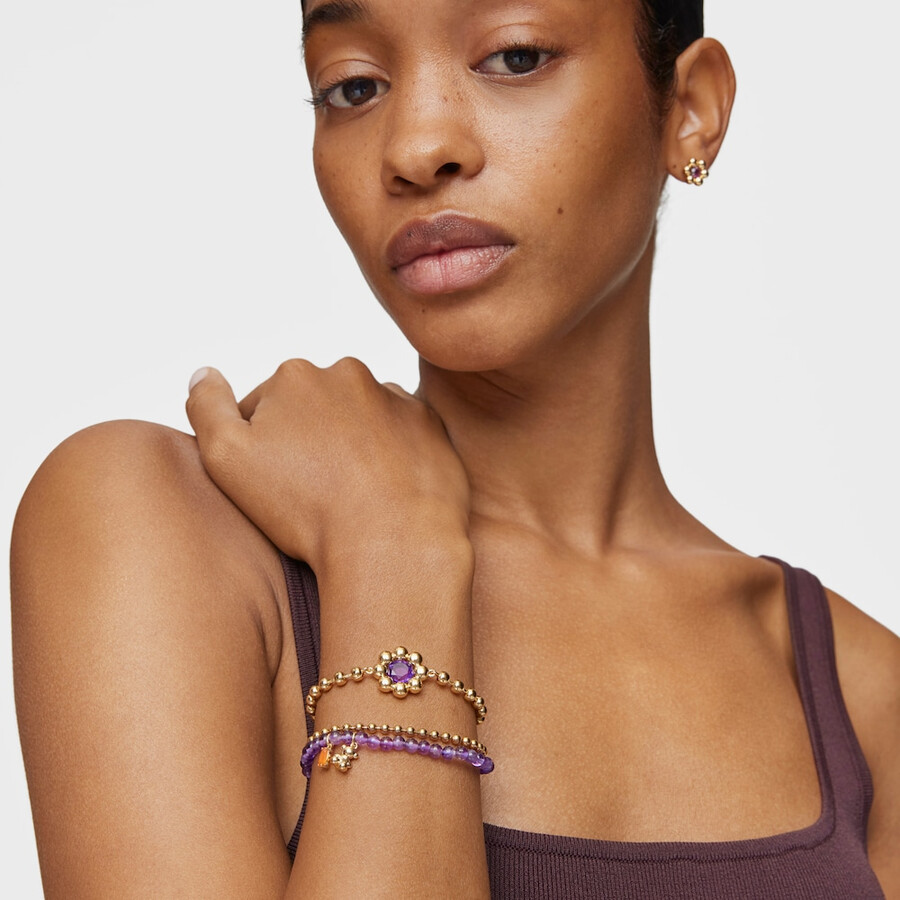 elastisches armband mit goldplattierung auf silber amethyst und karneol bold bear