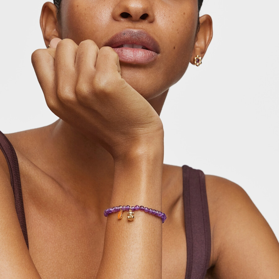 elastisches armband mit goldplattierung auf silber amethyst und karneol bold bear