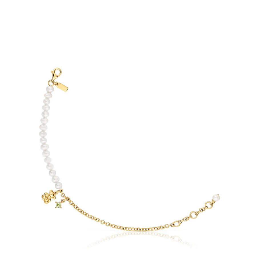 armband „kettenbär mit goldplattierung auf silber zuchtperlen und peridot.