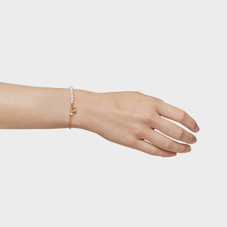 armband „kettenbär mit goldplattierung auf silber zuchtperlen und peridot.