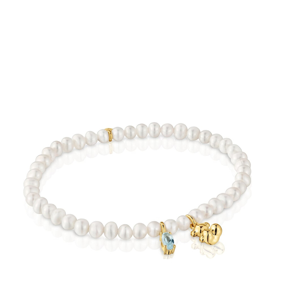 elastisches armband mit goldplattierung auf silber zuchtperle und topas bold bear