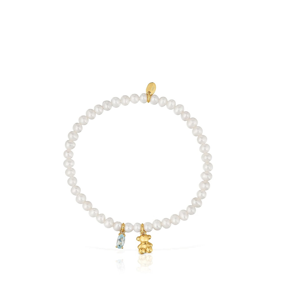 elastisches armband mit goldplattierung auf silber zuchtperle und topas bold bear
