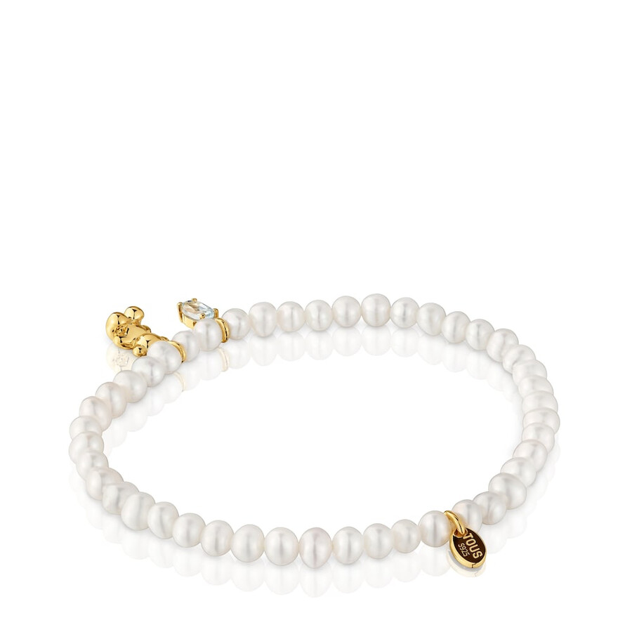 elastisches armband mit goldplattierung auf silber zuchtperle und topas bold bear