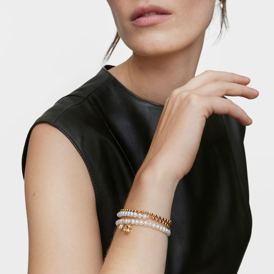 elastisches armband mit goldplattierung auf silber zuchtperle und topas bold bear