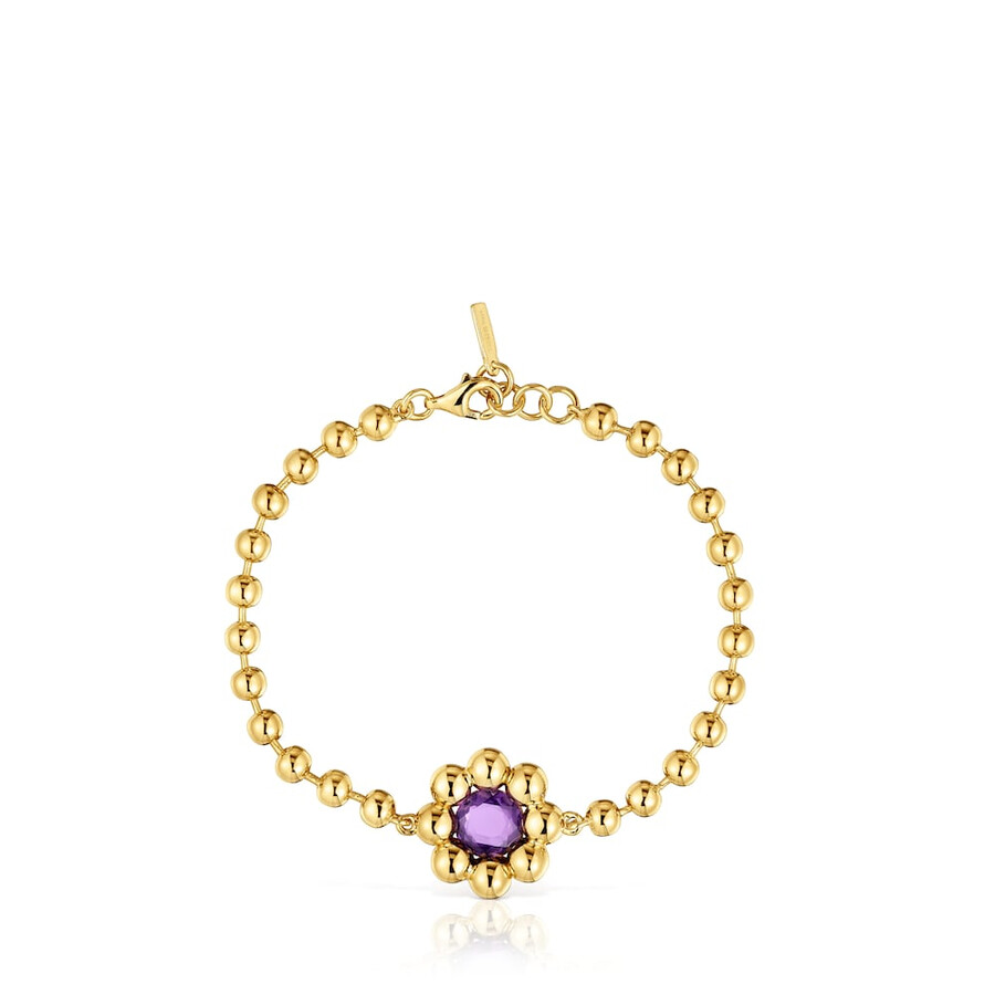 blumenarmband mit 18-karätiger vergoldung auf silber und amethyst sugar party