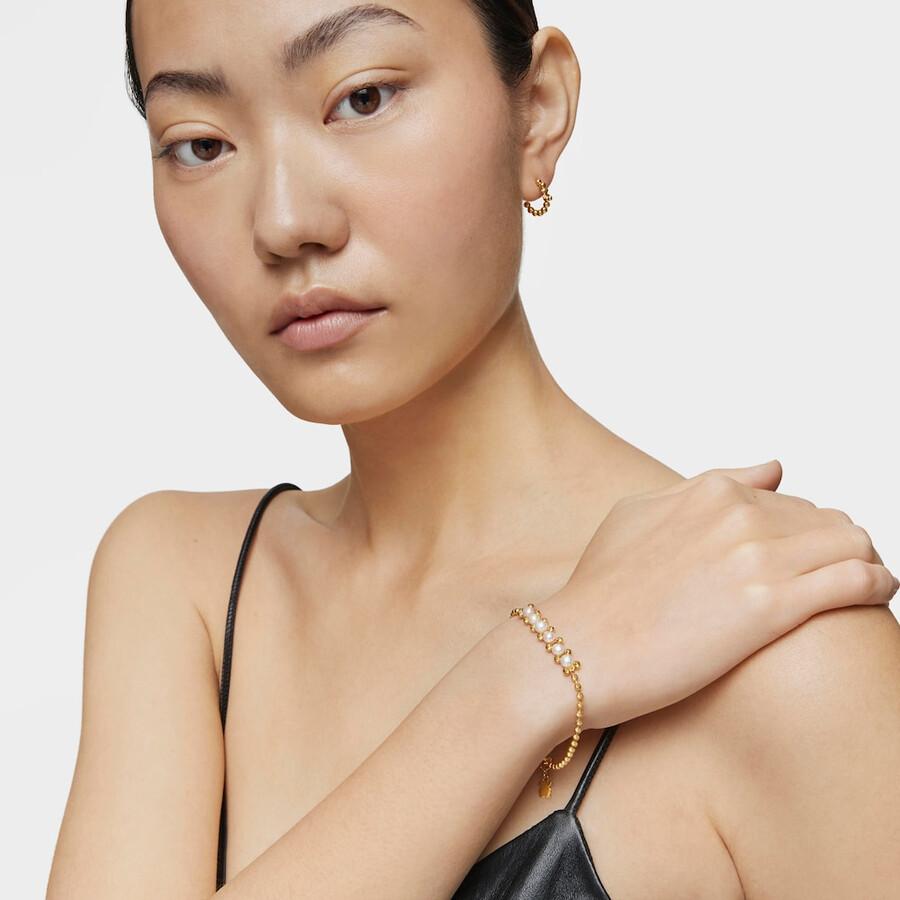 perlenarmband mit 18-karätiger vergoldung auf silber und zuchtperlen glänzend