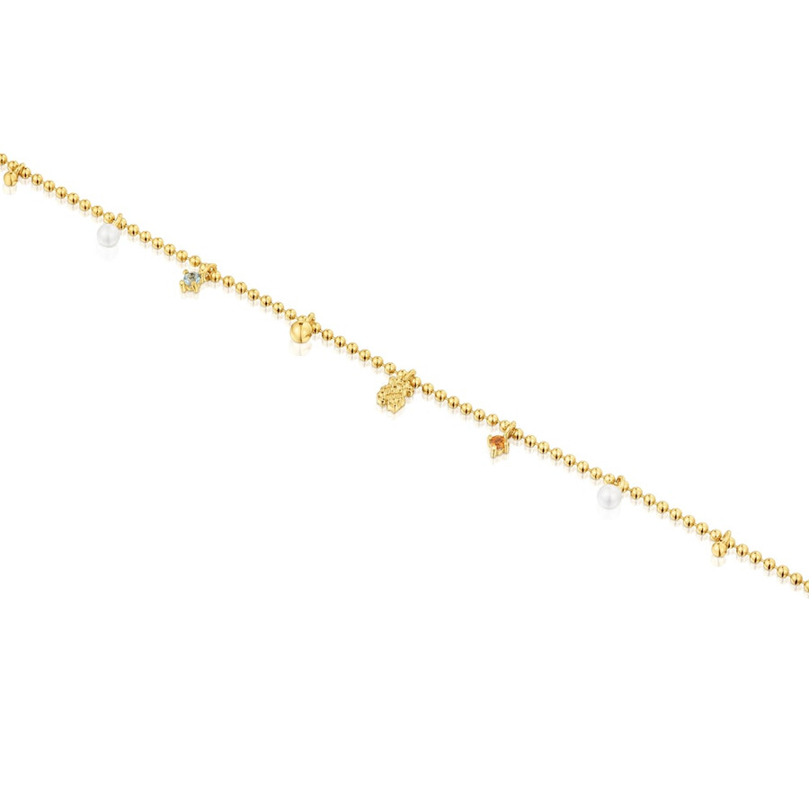 kettenarmband mit 18-karätiger vergoldung auf silber und zuchtperlen und edelsteinen tous grain
