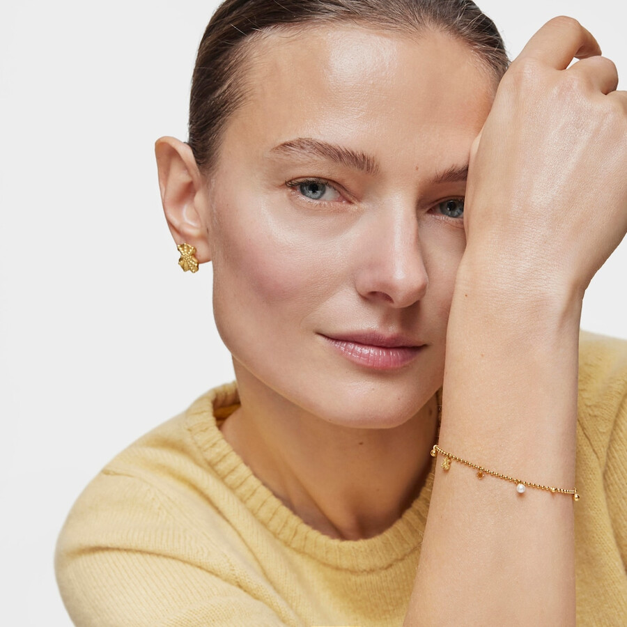 kettenarmband mit 18-karätiger vergoldung auf silber und zuchtperlen und edelsteinen tous grain