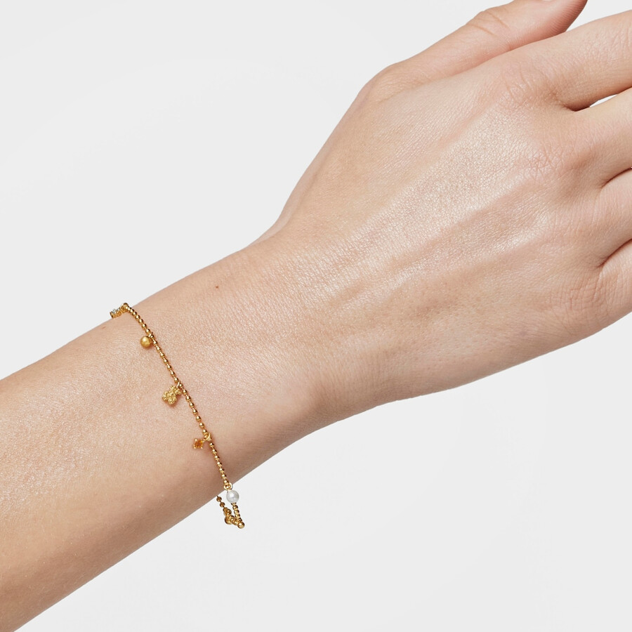 kettenarmband mit 18-karätiger vergoldung auf silber und zuchtperlen und edelsteinen tous grain