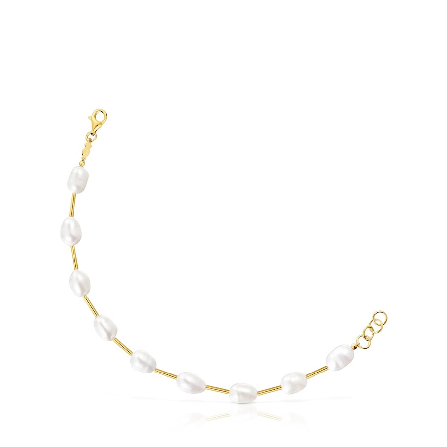 röhrenarmband mit 18-karätiger vergoldung auf silber und zuchtperlen glänzend