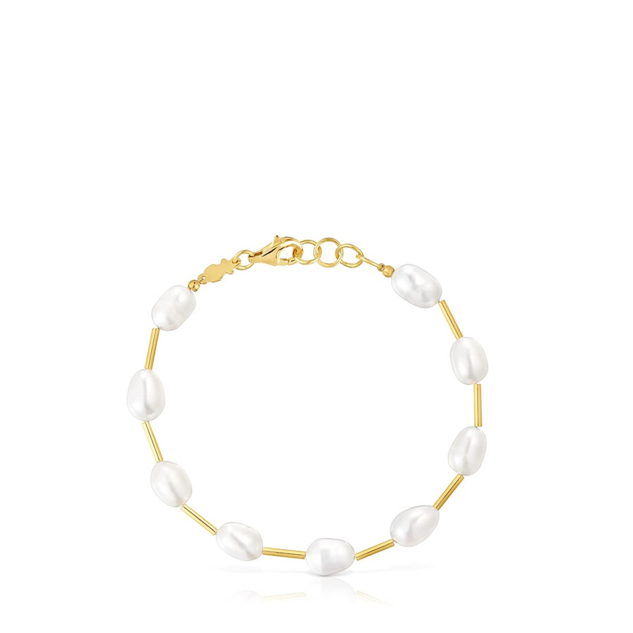 röhrenarmband mit 18-karätiger vergoldung auf silber und zuchtperlen glänzend