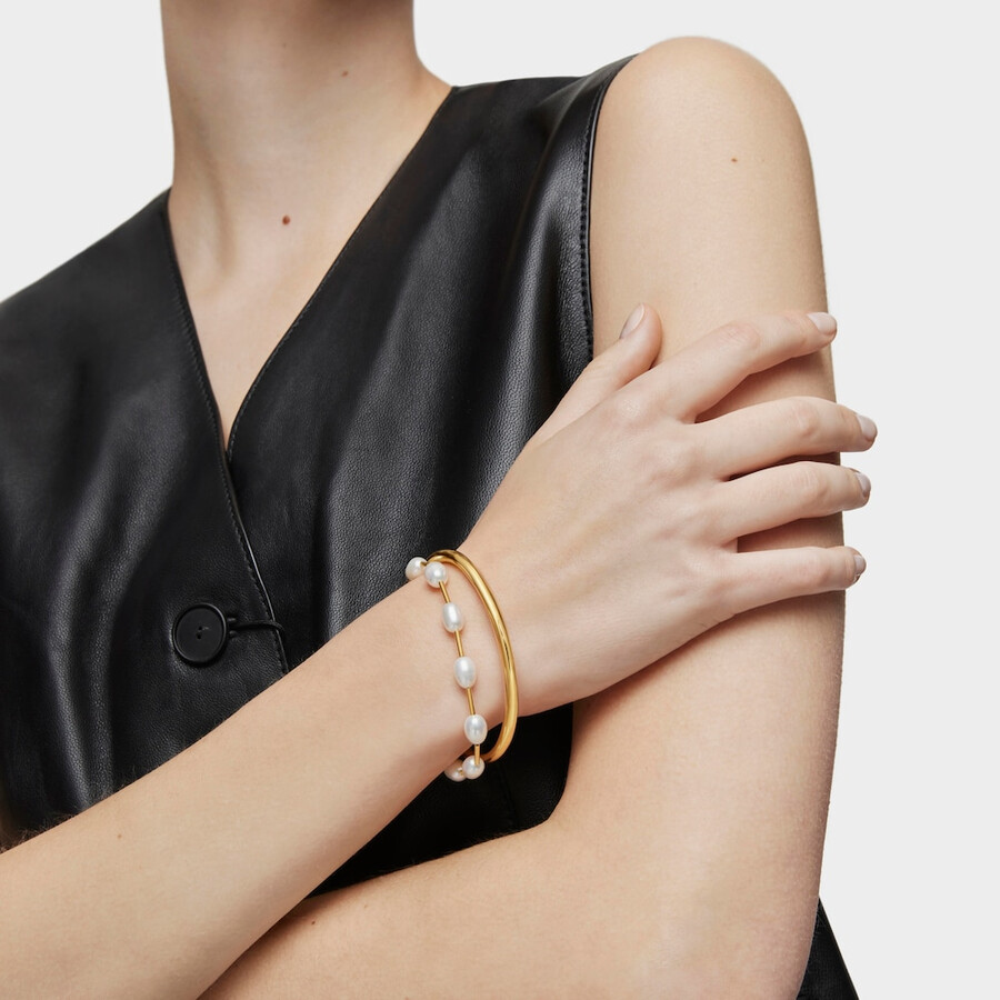 röhrenarmband mit 18-karätiger vergoldung auf silber und zuchtperlen glänzend