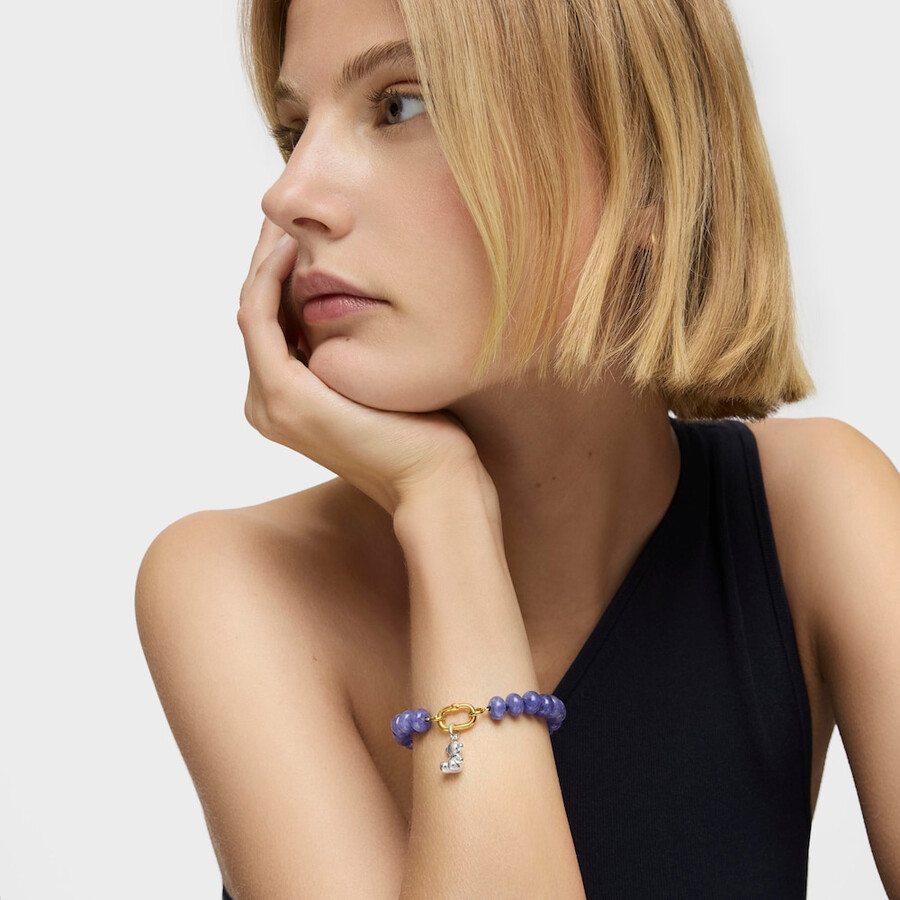 ovales armband mit 18-karätiger vergoldung auf silber und blauem quarzit