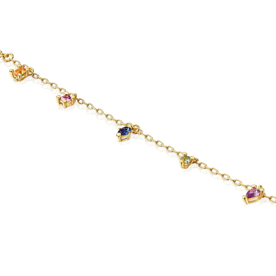 kettenarmband aus 18-karätigem gold über silber und im labor gezüchteten edelsteinen tous-farbe lgg