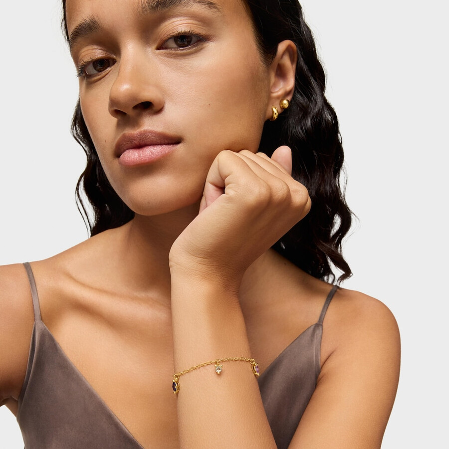 kettenarmband aus 18-karätigem gold über silber und im labor gezüchteten edelsteinen tous-farbe lgg