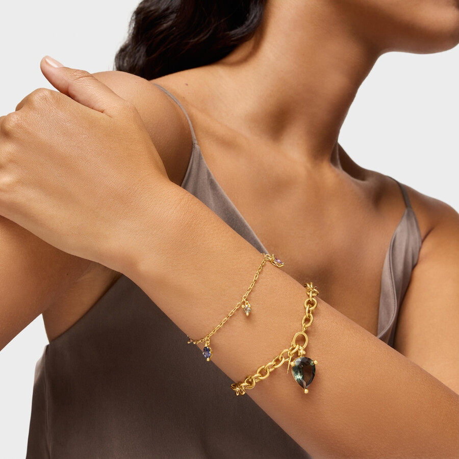 kettenarmband aus 18-karätigem gold über silber und im labor gezüchteten edelsteinen tous-farbe lgg