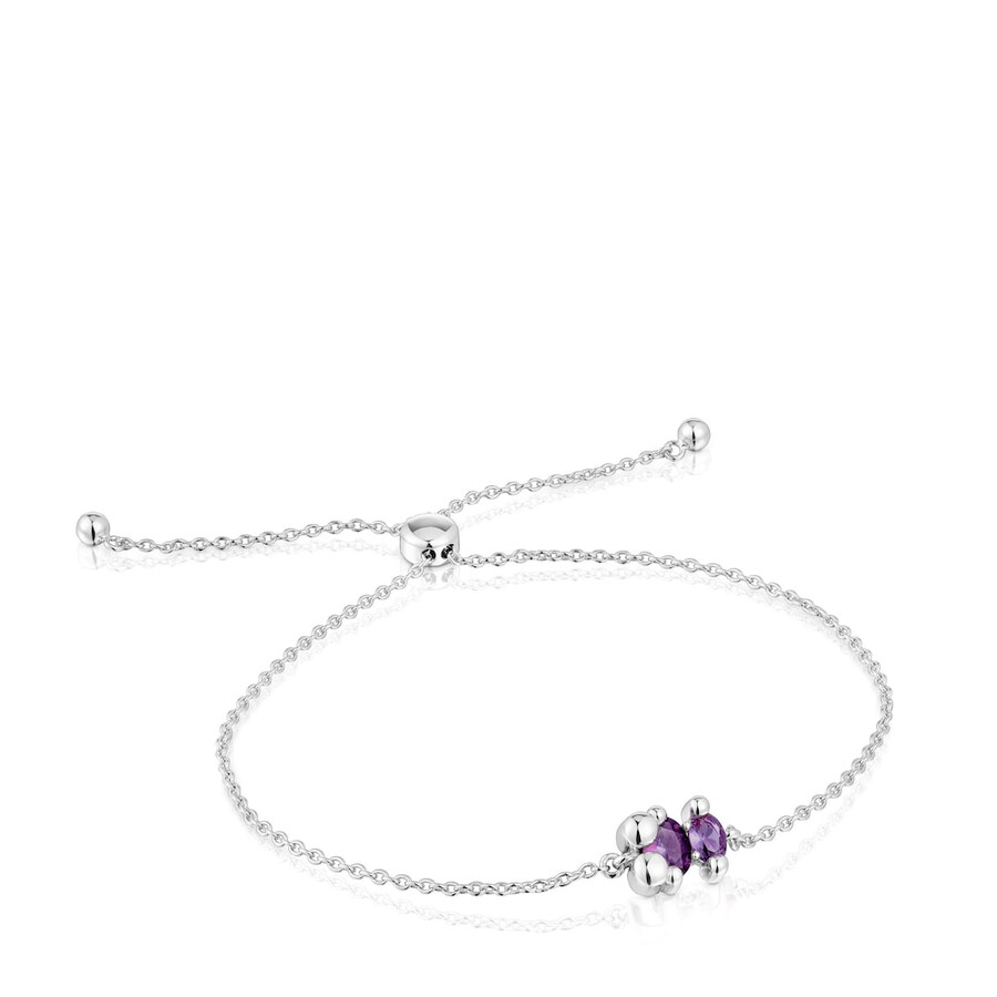 silbernes bärenmotiv-kettenarmband mit lilafarbenen im labor gezüchteten saphiren farbe bär lgg