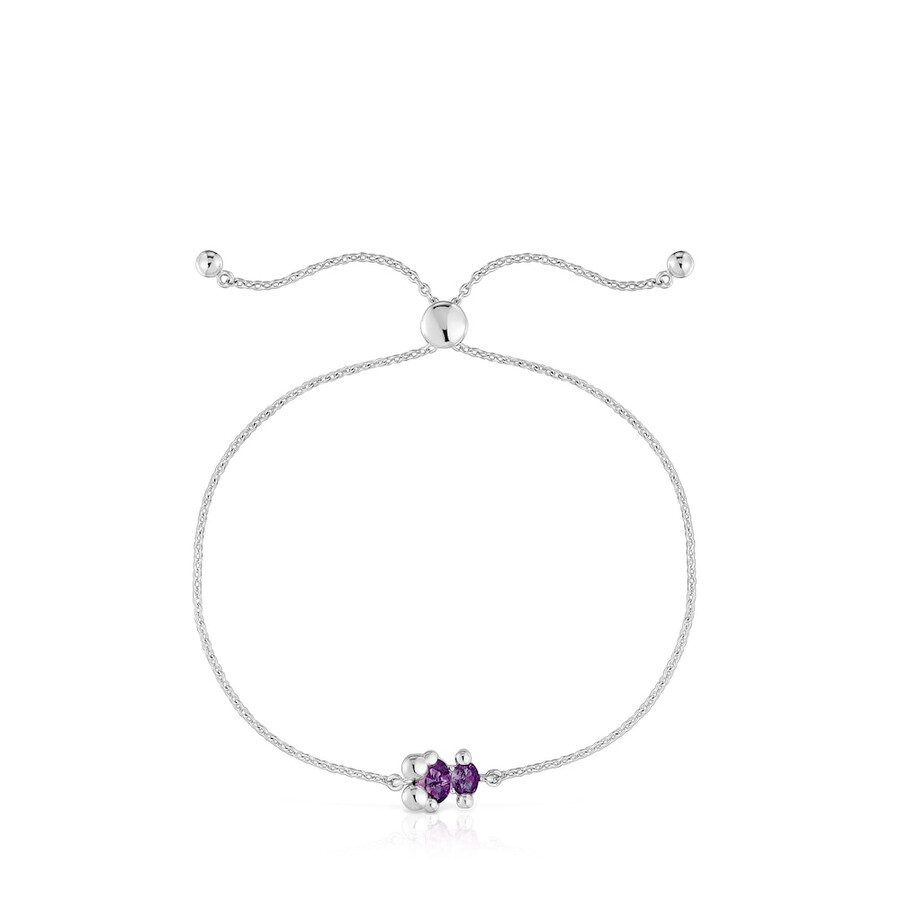 silbernes bärenmotiv-kettenarmband mit lilafarbenen im labor gezüchteten saphiren farbe bär lgg