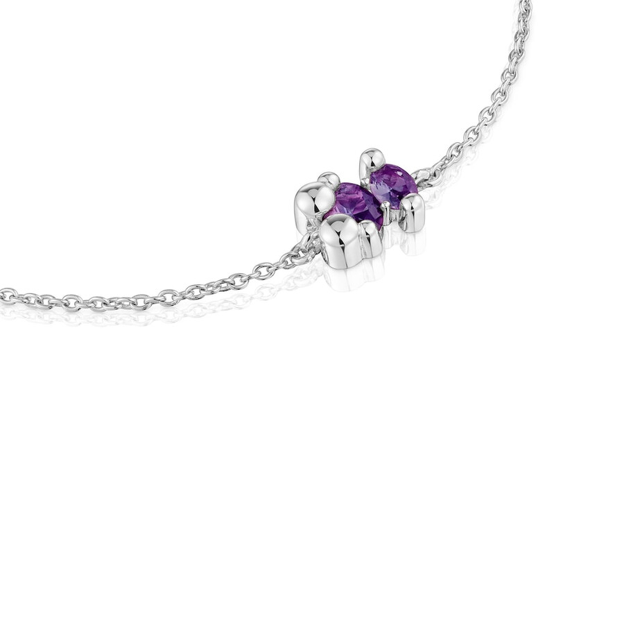 silbernes bärenmotiv-kettenarmband mit lilafarbenen im labor gezüchteten saphiren farbe bär lgg